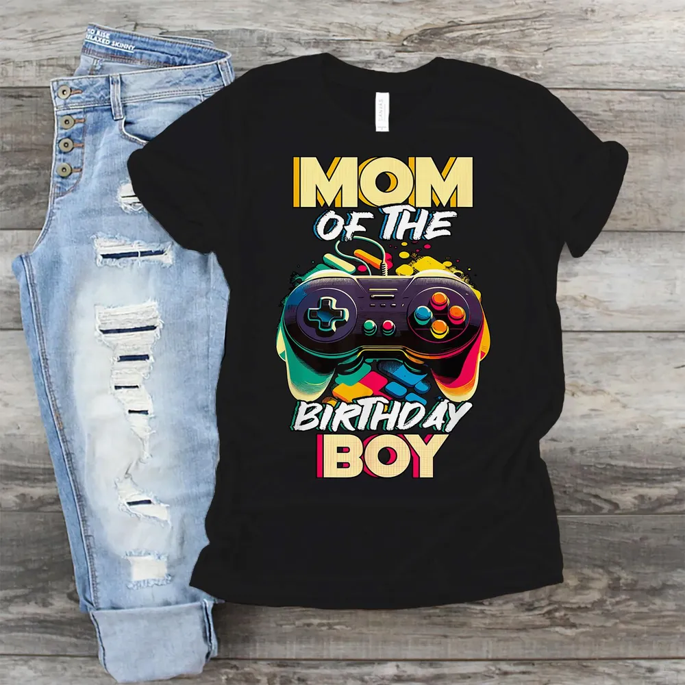 Mom Of The Birthday Boy Matching Gamer Birthday Party T-Shirt Unisex Standard T-Shirt black s