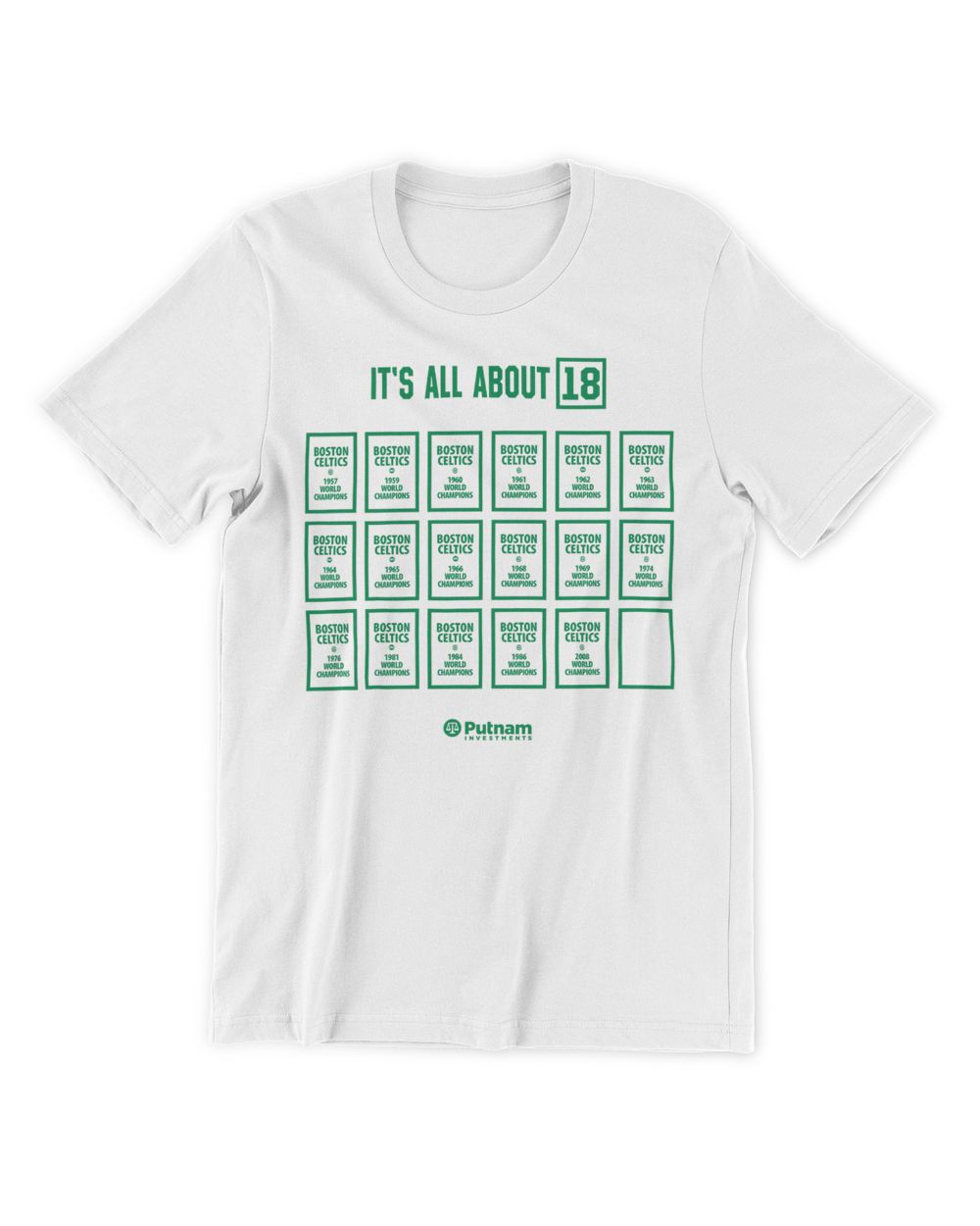 It's All About 18 Nba Finals Game 4 It's All About 18 Boston Celtics World Champions Putnam Investments Hoodie Men's Premium Tshirt white s