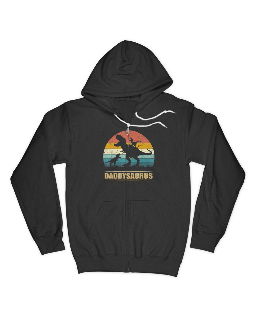 Daddy Dinosaur Daddysaurus 2 Two kids Gift Tee For Dad T-Shirt Men's Zip Hoodie black s