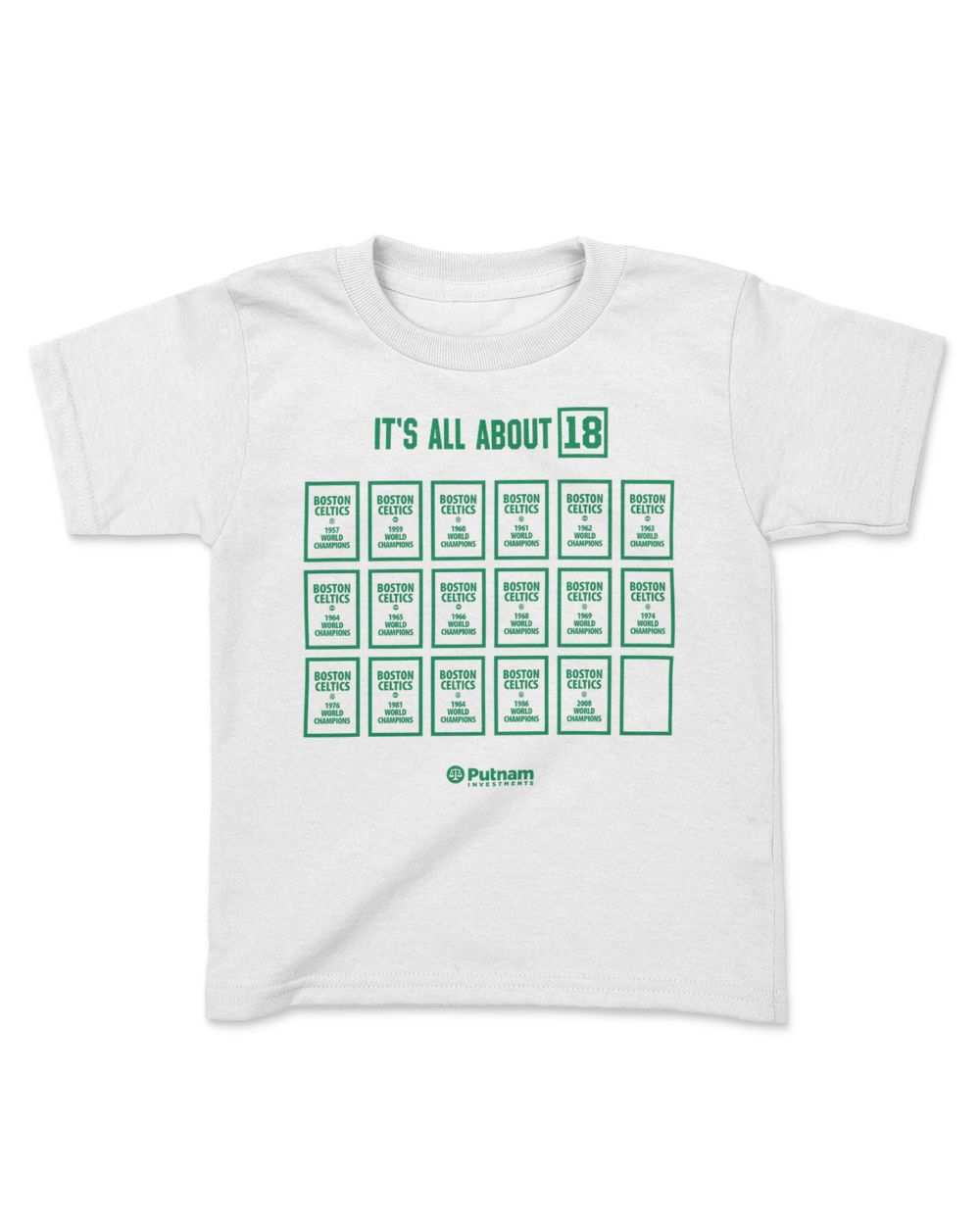 It's All About 18 Nba Finals Game 4 It's All About 18 Boston Celtics World Champions Putnam Investments Hoodie Kids Standard T-Shirt white xs